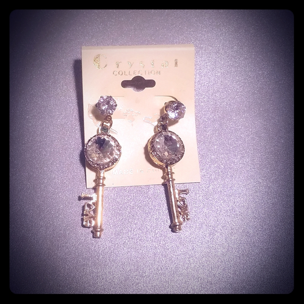 NWT Key LOVE Stud Earrings (Gold Tone)